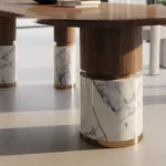 Wooden Top Dining Table with Natural Marble Base – 6ft Modern Dining Table - Image 2