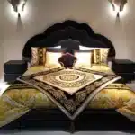 ⁦Genuine Leather Double Bed with Modern Back Design - Customizable Color⁩ - الصورة ⁦4⁩