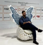 Modern Stainless Steel Armchair with Microfiber Leather - Gold - Image 5