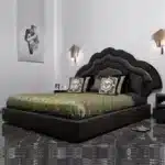 ⁦Genuine Leather Double Bed with Modern Back Design - Customizable Color⁩ - الصورة ⁦3⁩