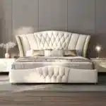 Genuine Leather King Size Bed with Big Headboard - Luxury White - Image 6