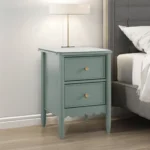 Modern Blue Solid Wood Nightstand with 2 Drawers – Contemporary Bedroom Bedside Table for Apartment & Home - Image 5