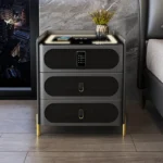 Contemporary Solid Wood Smart Night Cabinet with Security Lock – Minimalist Leather Finish & Integrated Charging - Image 5