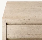 Modern Travertine Stone Nightstand with Oak Veneer Top – Luxury Bedroom Storage Cabinet with Drawer - Image 2
