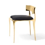 Italian Luxury Copper Dining Chair – Modern Designer Fabric Chair with Sculptural Metal Frame