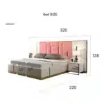 Microfiber Leather King Size Bed Frame with Soft Upholstery - Cream White - Image 7