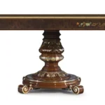 European Luxury Beech Wood Dining Table – Hand Carved Solid Wood with Natural Veneer & Gold Foil - Image 4