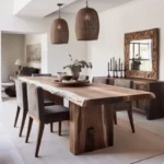 Modern Live Edge Walnut Dining Table Set – Natural Shape Solid Wood Commercial Furniture - Image 2