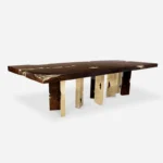 Italian Design 8-Seater Dining Table Set – Modern Gold Stainless Steel & Wood Luxury Furniture - Image 2