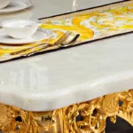 European Modern Luxury Dining Set – Golden Copper Marble Table with 6 Elegant Chairs - Image 3