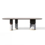 Wooden Top Dining Table with Natural Marble Base – 6ft Modern Dining Table - Image 3