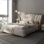 Genuine Leather King Size Bed with Big Headboard - Luxury White - Image 5