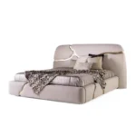 Leather Modern King Size Bed with Customizable Features - Beige - Image 6