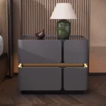 Modern Floating Smart Nightstand with Wireless Charging & LED Light – Solid Wood Bedside Table with 2 Drawers and Glass Top - Image 6