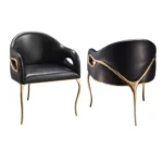 Italian Modern Accent Chair – Black Leather Upholstered Chair with Gold Brass Three-Leg Frame - Image 6