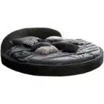 Round Leather Bed with Solid Wood Frame - Contemporary Design - Customizable Color - Image 7