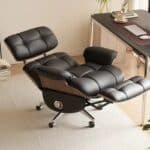 Genuine Leather Executive Recliner Office Chair with Massage Function - Black - Image 4