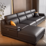 Top-Grain Leather L-Shaped Modular Sofa with Customizable Design - Elegant Black
