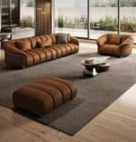 Faux Leather Minimalist 3-Seater Sofa Set with Stainless Steel Accents - Custom Color Options - Image 4