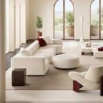 Curved Bouclé Sofa Set with Eco-Friendly Frame - Cream Beige