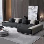 Genuine Leather Modular Sectional Sofa with Stainless Steel Legs - Customizable