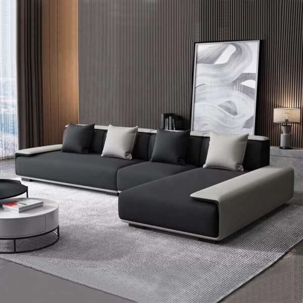 Genuine Leather Modular Sectional Sofa with Stainless Steel Legs - Customizable