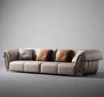 Faux Leather Minimalist 3-Seater Sofa Set with Stainless Steel Accents - Custom Color Options - Image 3
