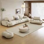 Velvet Modular Lounge Sofa Set with Swivel Chair and Ottoman - Cream - Image 2