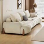 Velvet Modular Lounge Sofa Set with Swivel Chair and Ottoman - Cream - Image 4