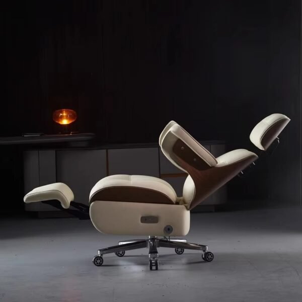 Genuine Leather Modern Executive Recliner Chair with Multi-Function Massage - Black