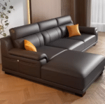 Top-Grain Leather L-Shaped Modular Sofa with Customizable Design - Elegant Black - Image 4