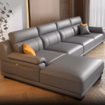 Top-Grain Leather L-Shaped Modular Sofa with Customizable Design - Elegant Black - Image 2