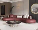 Faux Leather Arc-Shaped Sofa Set with Foam Cushions - Customizable Color