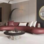 Faux Leather Arc-Shaped Sofa Set with Foam Cushions - Customizable Color