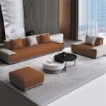 Genuine Leather Modular Sectional Sofa with Stainless Steel Legs - Customizable - Image 2