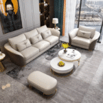 PU Leather Rectangular Sofa with Button Tufting - Three-Seater - Black - Image 3