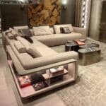 Leather L-Shape Sectional Sofa with Customizable Legs - Luxury Cream