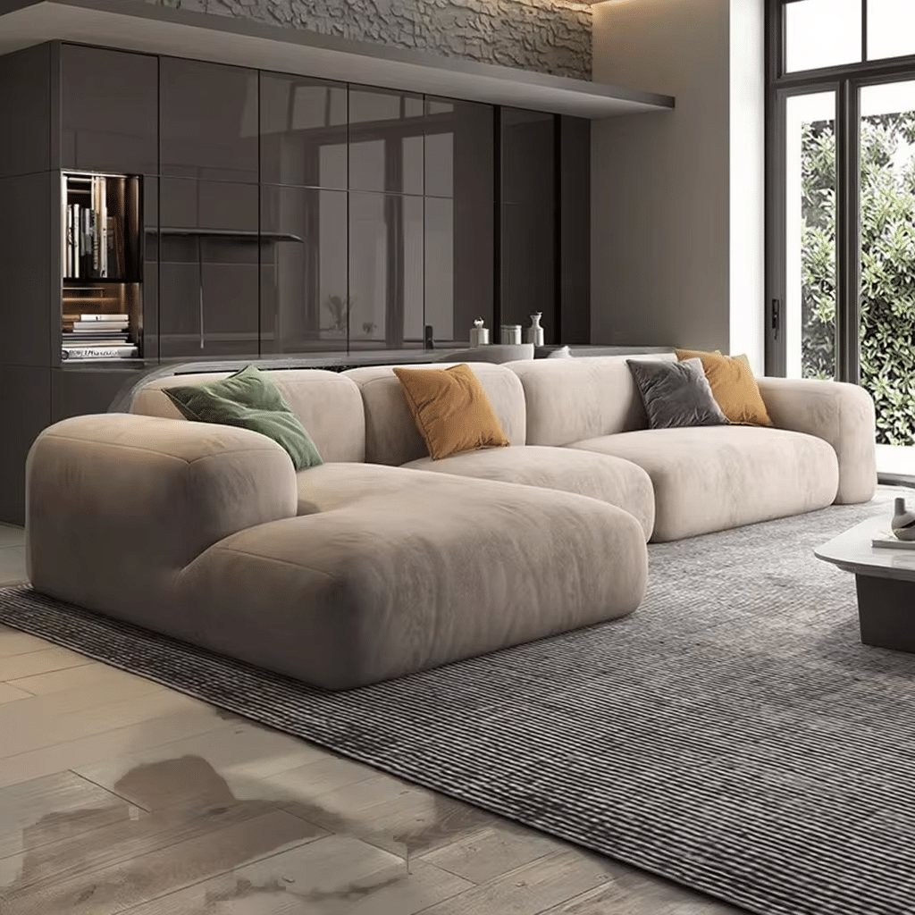 main_imageH7639a05421a34d9ab46f1c48205212abX Tufted Velvet Two-Seater Sectional Sofa with Frameless Design - Optional Colors - Image 1