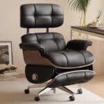 Genuine Leather Executive Recliner Office Chair with Massage Function - Black