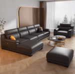 Top-Grain Leather L-Shaped Modular Sofa with Customizable Design - Elegant Black - Image 3