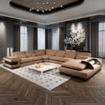 Real Leather U-Shaped Sectional Sofa with Adjustable Headrests - Customizable Colors