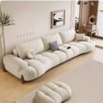 Velvet Modular Lounge Sofa Set with Swivel Chair and Ottoman - Cream - Image 3