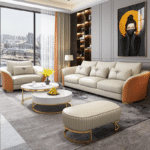 PU Leather Rectangular Sofa with Button Tufting - Three-Seater - Black - Image 5