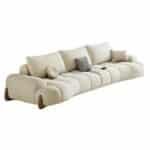Velvet Modular Lounge Sofa Set with Swivel Chair and Ottoman - Cream - Image 5
