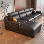 Top-Grain Leather L-Shaped Modular Sofa with Customizable Design - Elegant Black - Image 6