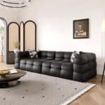 Premium Black Cowhide Leather Modular Sofa with Adjustable Design - Minimalist Style