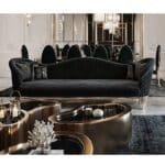 Velvet Multipart Sofa Set with Gold-Tone Accents - Black & Gold