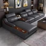 Genuine Leather Sectional Sofa with Reclining Massage and Storage Compartments - Modern Italian Luxury - Image 2