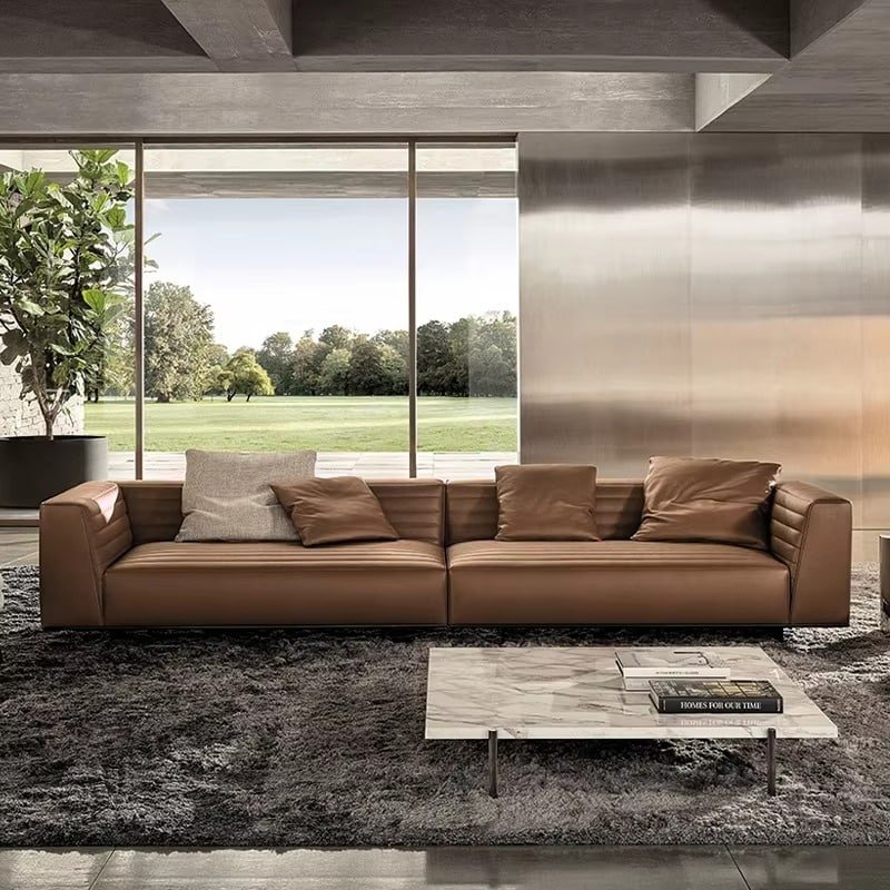 main_imageHee039388101442ed86177b159552f63ey Premium Cowhide L-Shaped Sectional Sofa with Embossing - Customizable Finish - Image 1