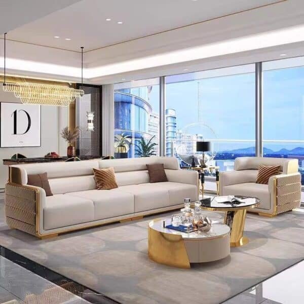 Premium Genuine Leather Modular Sectional Sofa with Stainless Steel Legs - Customizable Colors